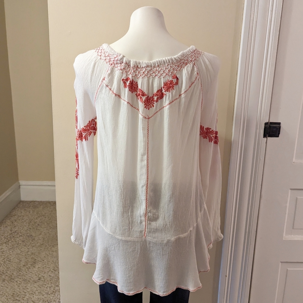 Free People white top with orange embroidery size small - Picture 2 of 8